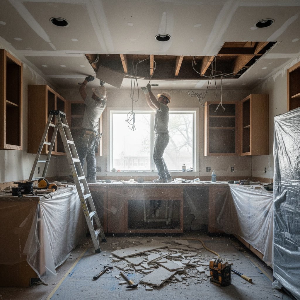 Modern kitchen with ceiling-height cabinets after successful soffit removal